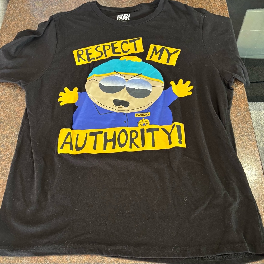 South Park Cop Cartman Respect My Authority T Shirt Black Mens XL